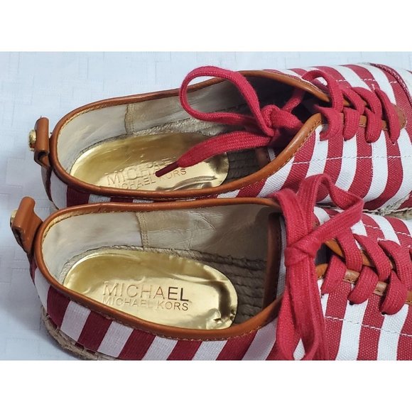 Michael Kors Del Rey Striped Espadilles Red White Size 7 Good Cond - Picture 6 of 8
